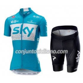 Conjunto Maillot + Culotte Corto 2018 Team Sky Mujer N002